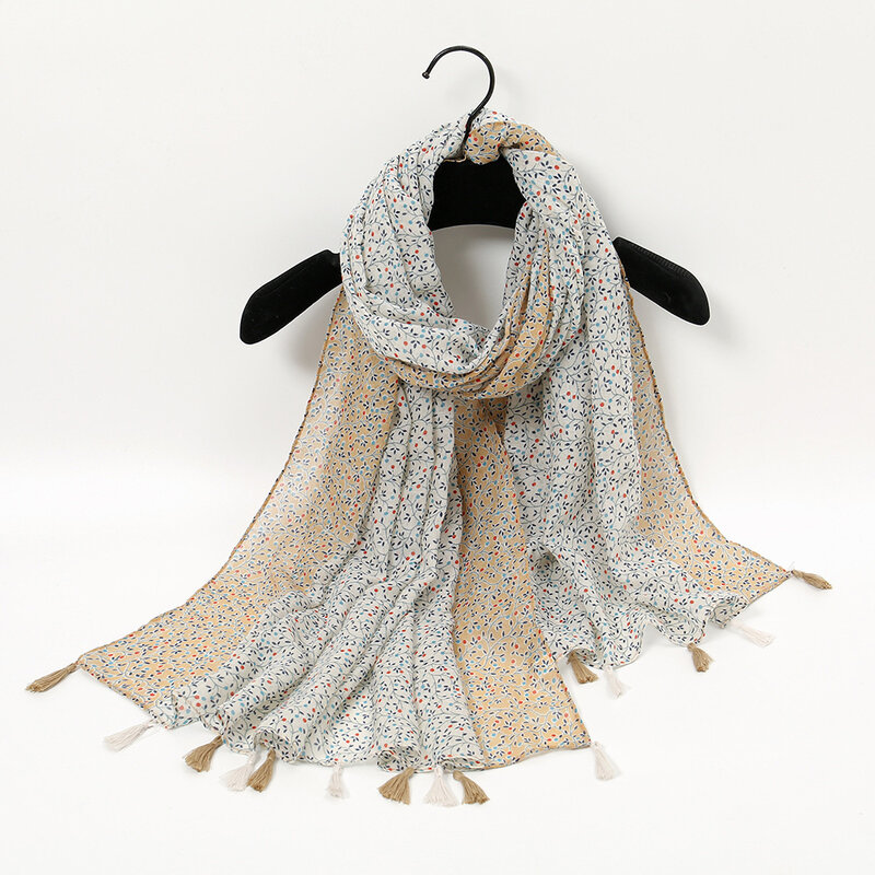 Bufanda de algodón a la moda para mujer, chales suaves de lujo, bufanda de playa con borlas, Hijab con estampado de flores
