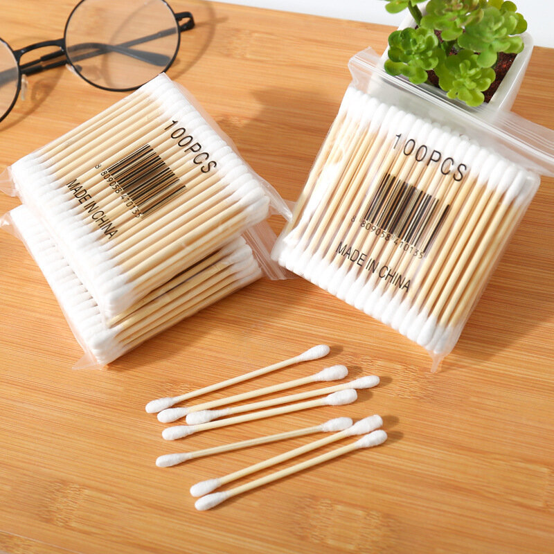 Double Head Wood Cotton Cotonete para Mulheres, Maquiagem Cotton Buds, Tip Wood Sticks, Nose Ear Cleaning, Baby Health Care Tools