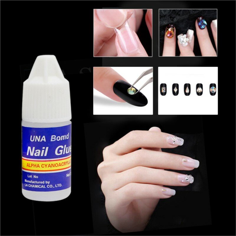 Secagem rápida Nail Art Glue, Strass Acrílico UV, Pressione nas unhas, adesivo forte, pontas falsas, ferramenta de Manicure, 5pcs