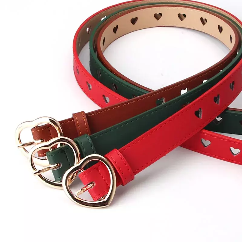 Women PU Leather Belt Hollow Out Loving Heart Ladies Waist Belt Trousers Pin Buckle Leather Personality Female Vintage Waistband