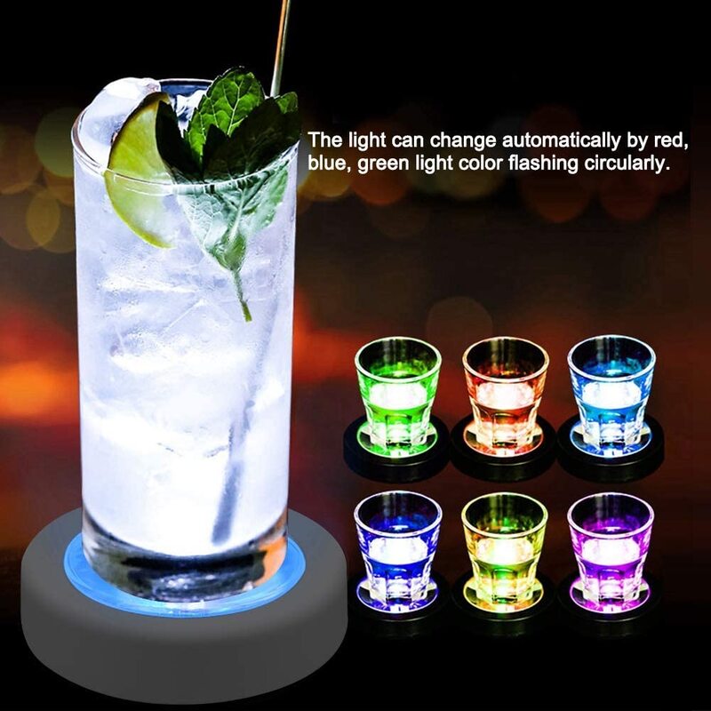 Light Coasters Bottle Cocktail Flash Base LED Mats Luminous Night Light Coasters Lamp Battery Powered For Bar Party Drink Cup