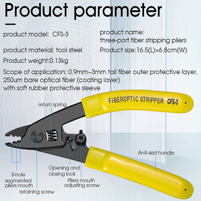 Três portas de fibra óptica Stripper Alicate CFS-3 Wire Strippers para FTTH Ferramentas Óptica Stripping Plier Tool