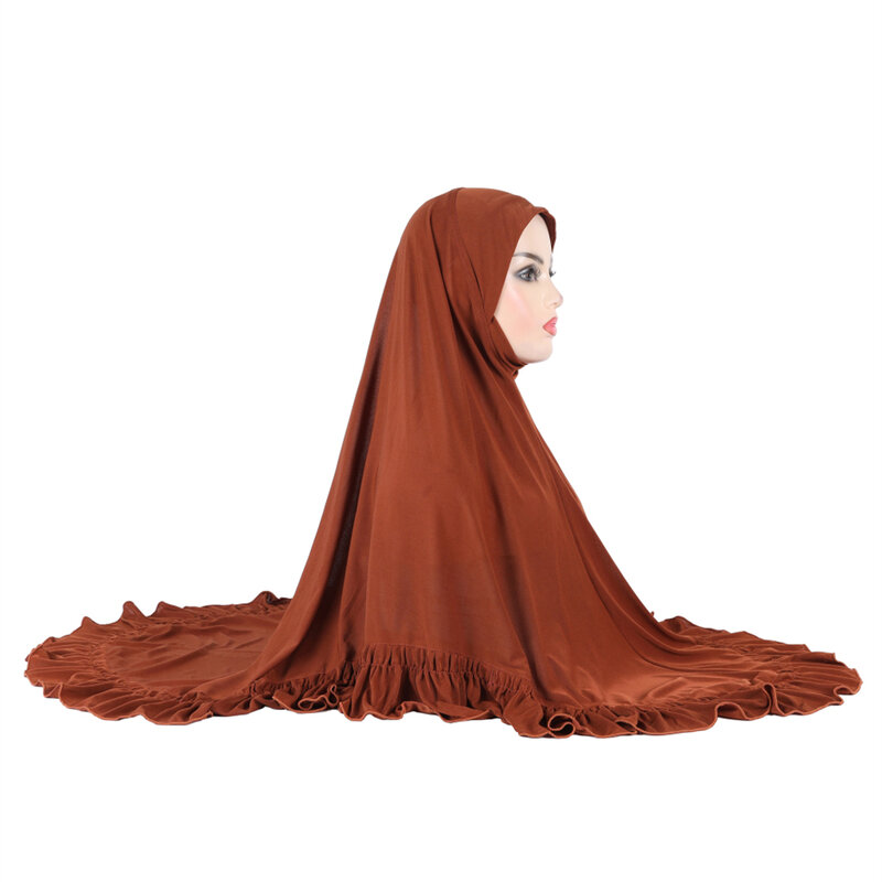 ฮิญาบมุสลิมขนาดใหญ่ธรรมดาผ้าโพกหัวแบบมีระบายระบายพร้อมผ้าโพกหัว
