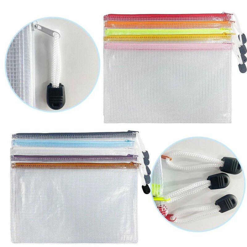 10pcs Mesh Zipper Pouch Document Bag Waterproof Zip File Folders A4 A5 A6 School Office Supplies Pencil Case Storage Bags