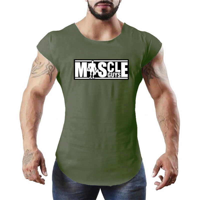 Nieuwe Mannen Workout Casual Mode O-hals Mouwloze Tank Top Gym Fitness Zwart Vest Zomer Ademend Cool Dun Effen Print Singlet