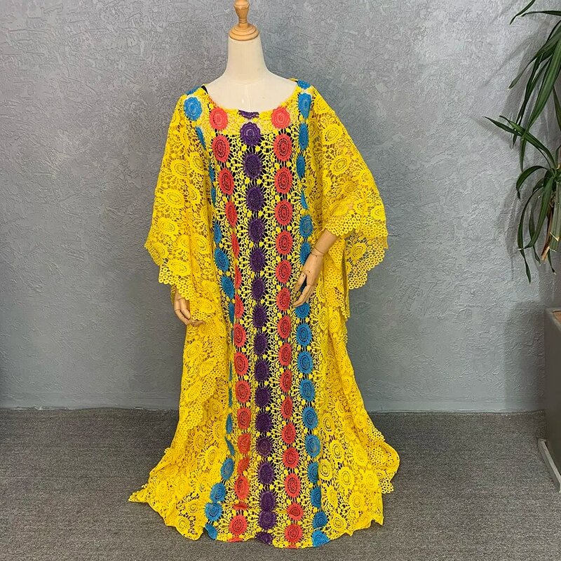 New Fashion African Lace Abaya For Women 2023 Ladies Boubou Maxi Robe Lose Long Dresses Come With Inner 2piece Dashiki Kaftan