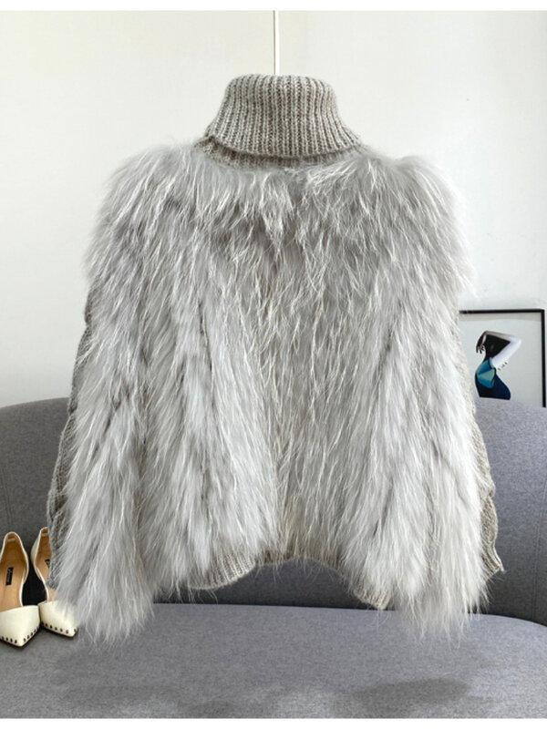 MENINA BONITA 2022 Real Fur Coat Winter Jacket Women Natural Raccoon Fur Fluffy Weave Knitted Sweater Stand Collar Streetwear