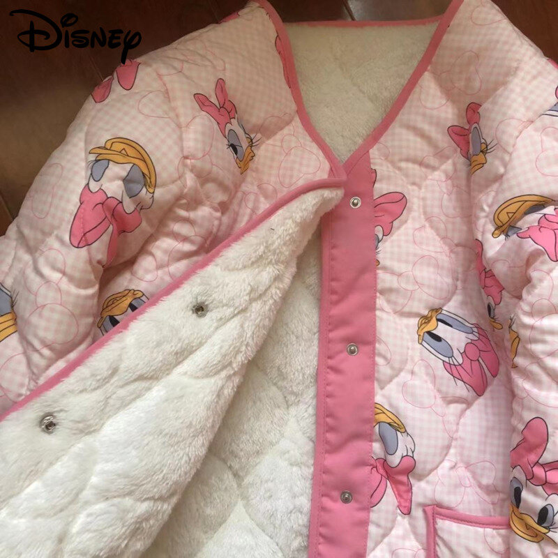 Розовые женские куртки Disney «Дональд Дак», осенне-зимнее хлопковое милое пальто, модный кардиган в Корейском стиле, топы Y2k, одежда в стиле Харадзюку