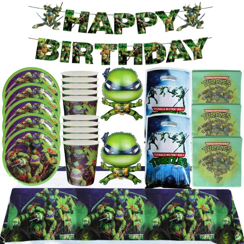 Żółwie ninja Dekoracja urodzinowa 20pepole Jednorazowa zastawa stołowa Zestaw obrusów Turtle Talerz Baby Shower Kids Boys Party Supplies