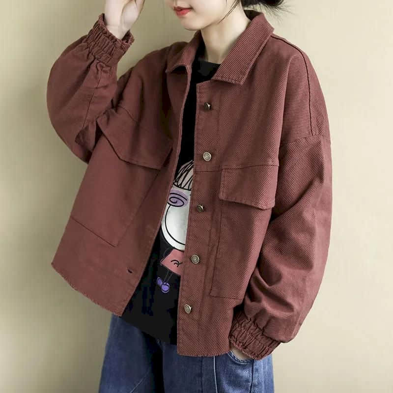 Vestes en jean vintage pour femmes, style coréen, cardigans monochromes à col polo, manches longues, vêtements à boutonnage simple