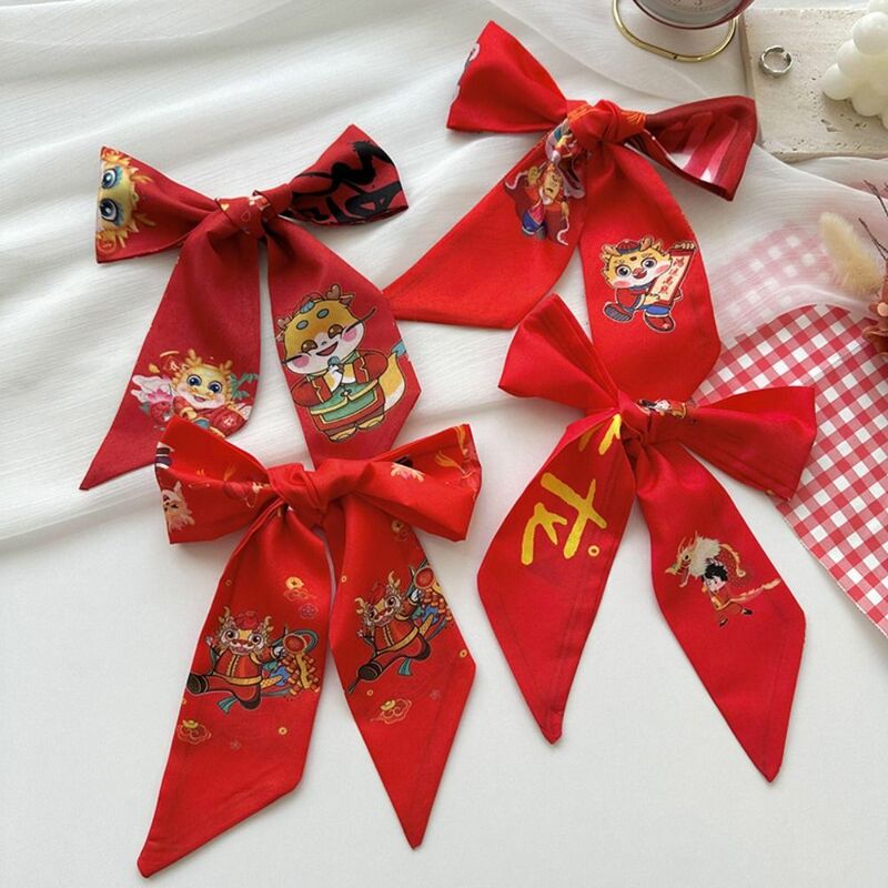 Printed New Year Red Silk Scarf Hair Tie New Year Scarves Long Scarf Collocation Clothing Accessories Scarf Accessories