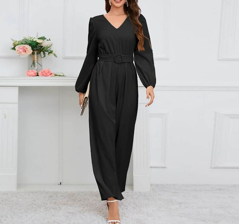 Women's Fashion V-Neck Long Sleeved Slim Straight Leg Jumpsuit 2023 New Loose Casual Jumpsuits Women Temperament Commuting