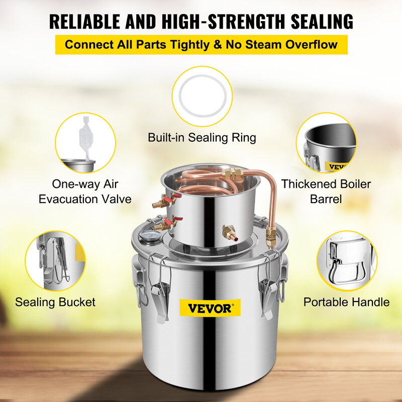 VEVOR-Destilador De Álcool De Água, Caldeira De Fabricação De Vinho De Cobre, Multi Home DIY Brewing Kit para Brandy De Vinho De Frutas, 3 5 8 GAL