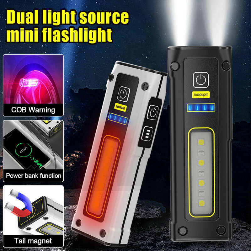 Mini LED Magnetic Warning Camping Flashlight Working Light Multifunctional COB Keychain Light Rechargeable Flashlight Outdoor
