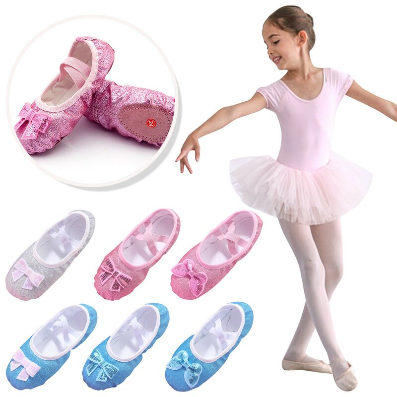 Crianças lantejoulas sapatos de ballet bowknot sapatos de dança quente dança ballet desempenho clássico split-sola indoor sapatos de yoga sapatos de dança