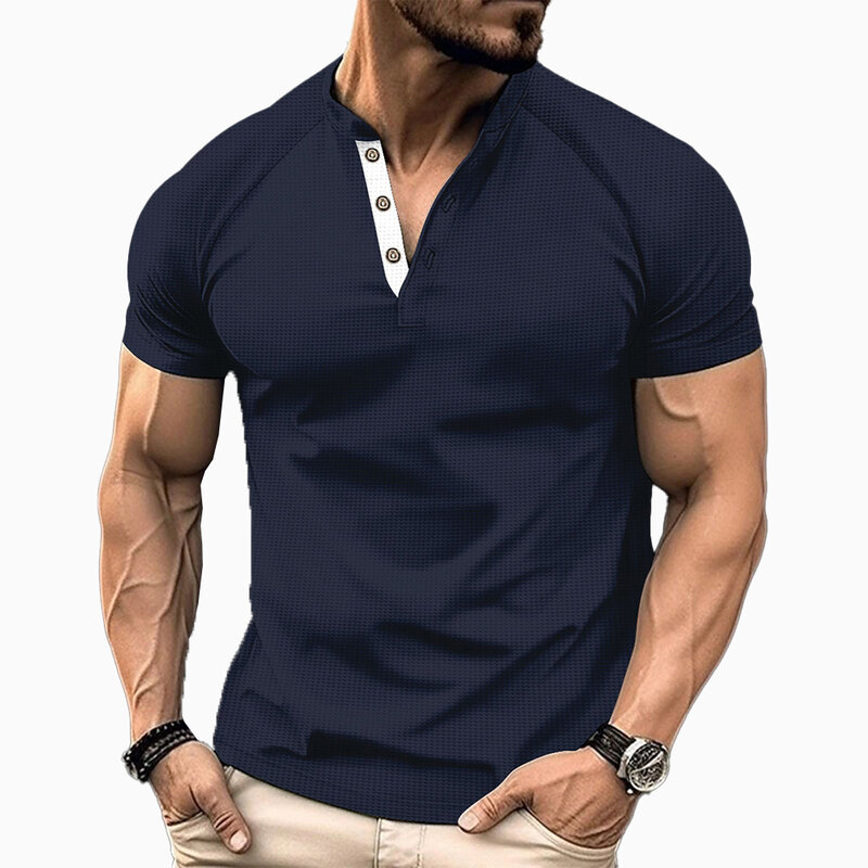 Camiseta de manga corta con botones y cuello en V, camisa informal ligera de alta calidad, novedad