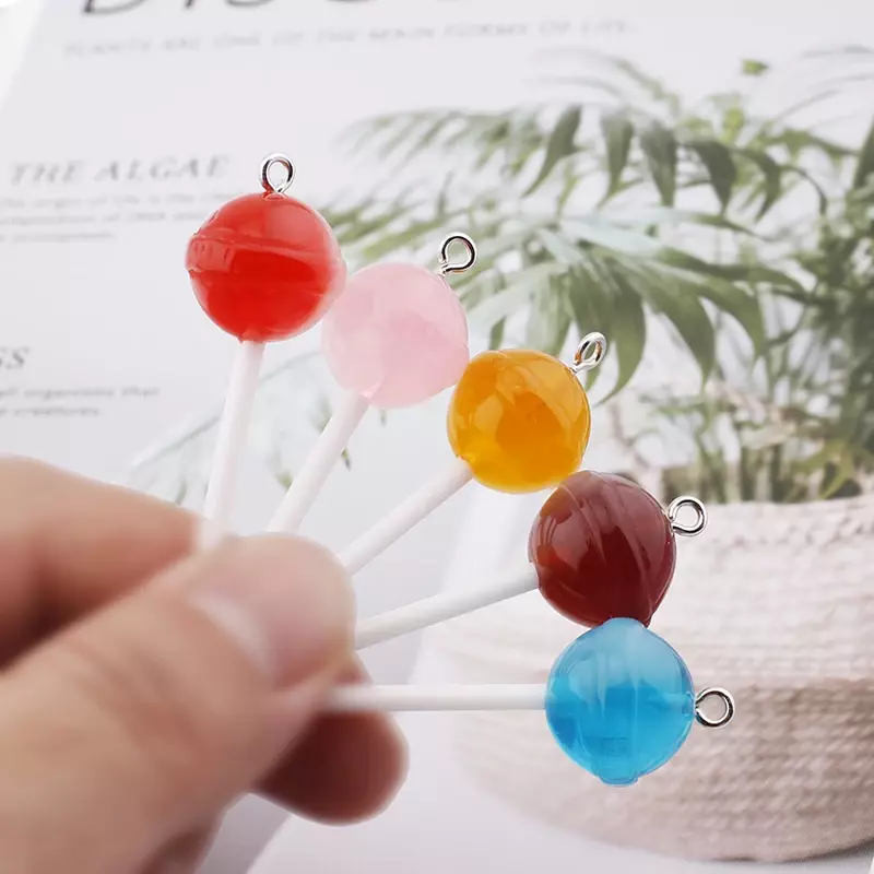 10Pcs Suiker Candy Lollipop Resin Charms Diy Bevindingen Kawaii 3D Sleutelhanger Oorbel Hanger Bedels Voor Sieraden Maken Suppplies