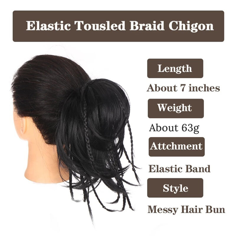 Messy Bun Hair Piece for Women 7 Inch Elastic Tousled Braid Chigon Ponytail Extensions