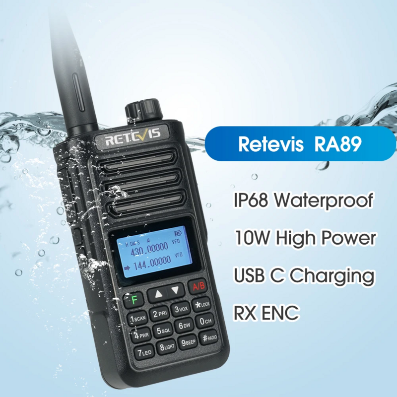 Retevis RA89 Walkie Talkie USB C isi daya IP68 tahan air jarak jauh 10W Radio dua arah pengurang kebisingan cerdas ht Transceiver