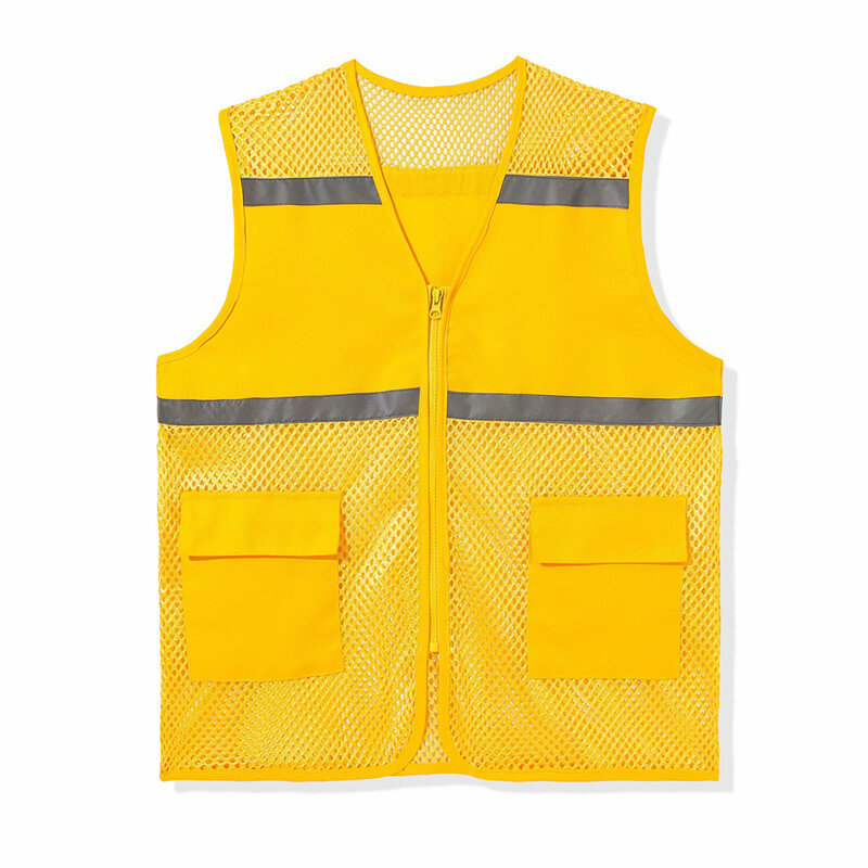 Unisex Mesh Workwear Coletes para homens e mulheres, jaqueta ao ar livre, Zip solto, faixa reflexiva impressa, coletes de pesca, roupas de casaco