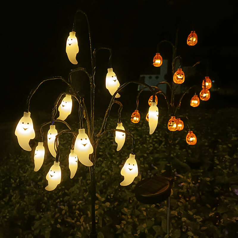 12 Head Outdoor Solar Pumpkin Ghost Bat Light Ground Lamps Waterproof for Halloween Decoration Home Party Garden Lawn Decor