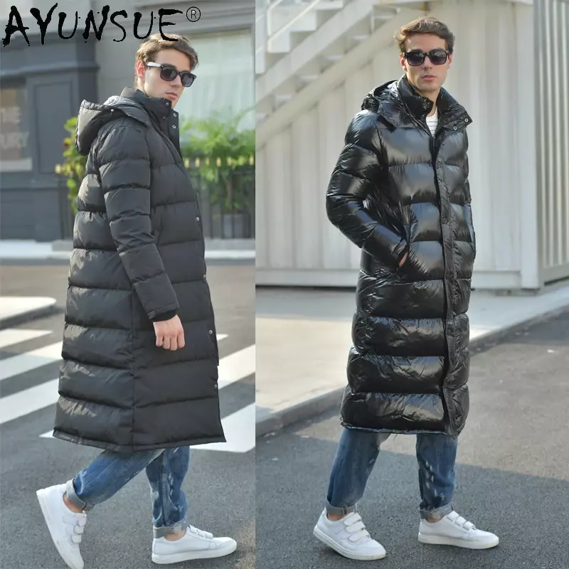AYUNSUE Parka kurtka zimowa mężczyźni odzież ubrania z kapturem błyszczące męskie kurtki puchowe-30 gruba powłoka mężczyzna Hommes Veste LXR956