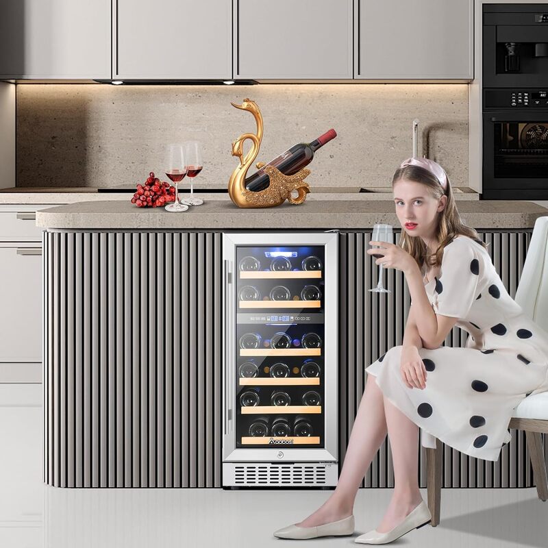 AAOBOSI-refrigerador de vino de 15 pulgadas, refrigerador de doble zona, 28 botellas, compresor integrado o independiente