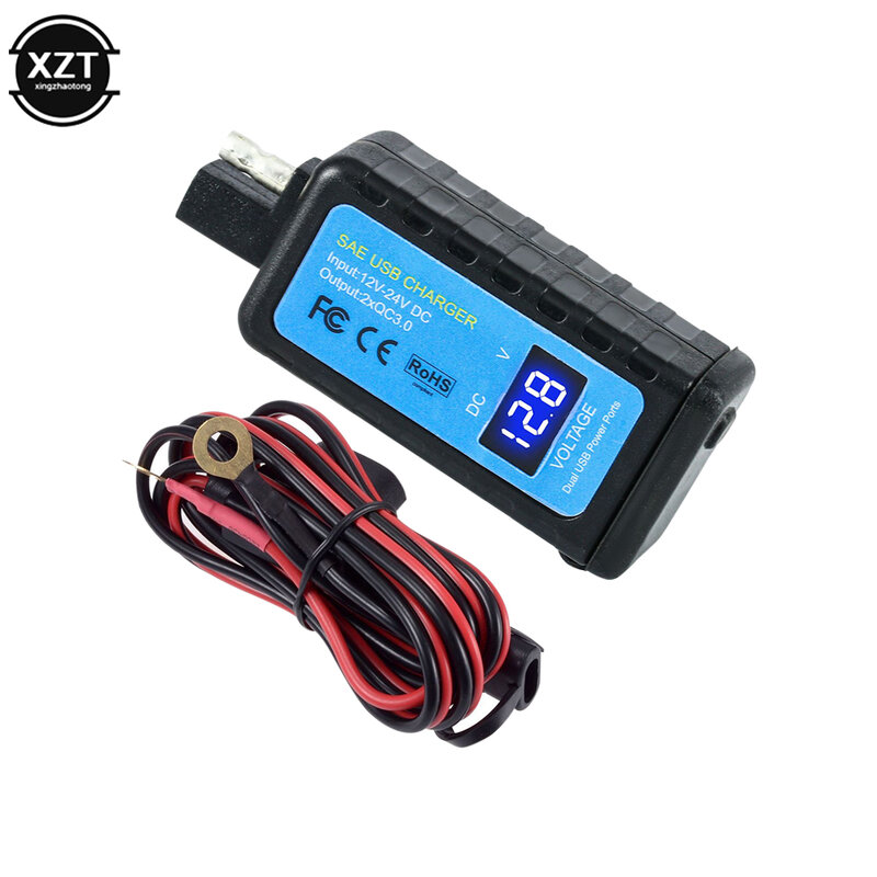 2023 New Motorcycle Digital Display Dual USB to SAE Qualcomm Quick Charger QC3.0 Phone Charger 12-24V Motorcycle Accessories