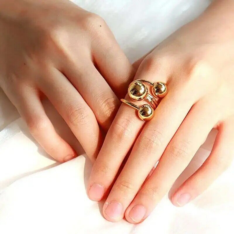 Goudkleurige Bol Vorm Ringen Voor Vrouwen Unisex Eenvoudig Creatief Ontwerp Verstelbare RVS Ring Sieraden Anillos Geschenken