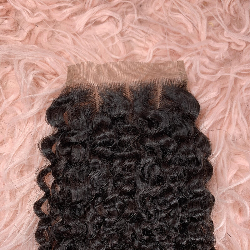 4x4 Lace Front Closure 100% Hand Tied LACE CLOSURE Nature Remy Pixie Curl Human Hair Transparent Lace Closure Only Three Parts