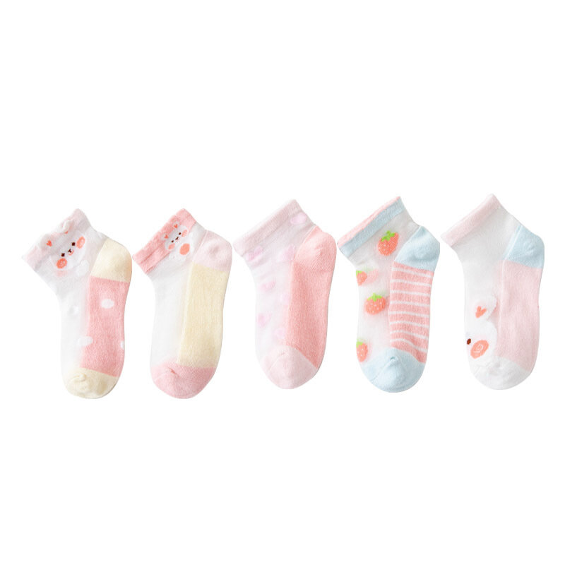 Calcetines de malla ultrafina para niños y niñas, medias de algodón transpirables, finas y suaves, para verano, 0 a 12 años, 5 pares por lote
