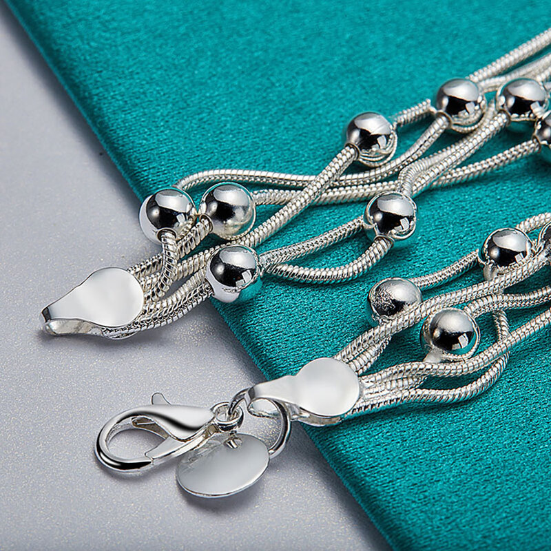 Blueench 925 Sterling Silber Mehrere Kette mit Ball Perlen Armband für Frauen Mode Persönlichkeit Schmuck