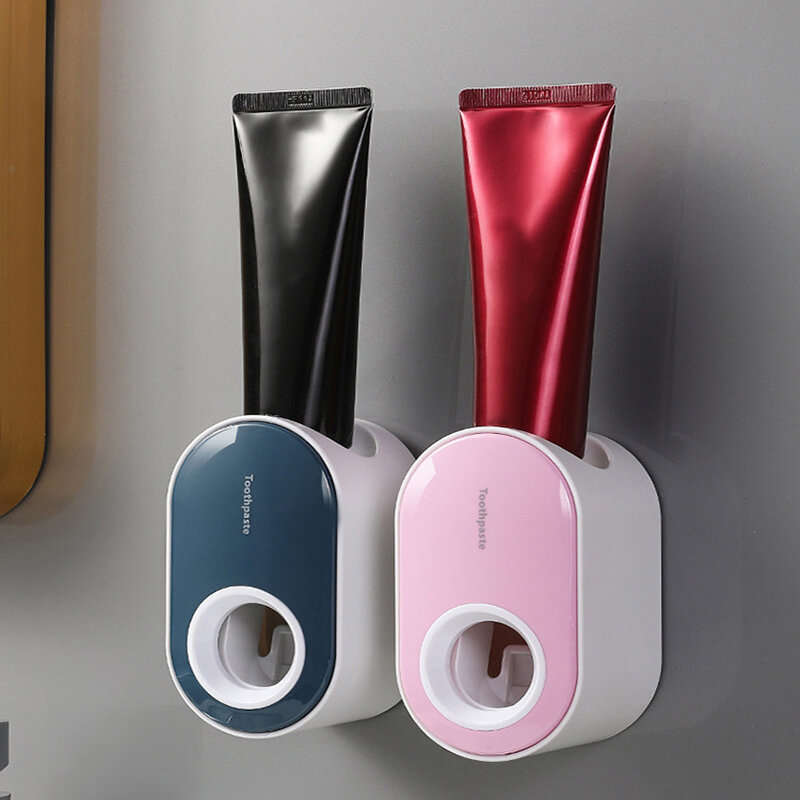 Dispenser pasta gigi otomatis, tempat sikat gigi otomatis tahan debu, dudukan dinding kamar mandi, Set Aksesori pemeras