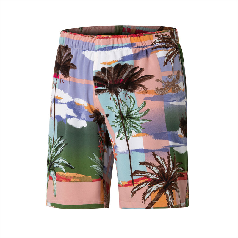 남성용 꽃무늬 프린트 경량 캐주얼 단추 다운 반팔 셔츠, 폴리에스테르 유니섹스 여름 해변 의류, 하와이 세트