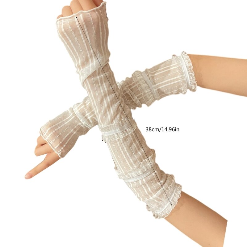 95AB Weibliche Plissee Spitze Trim Arm Abdeckung Elastische Outdoor Fahren Sunproof Handschuhe