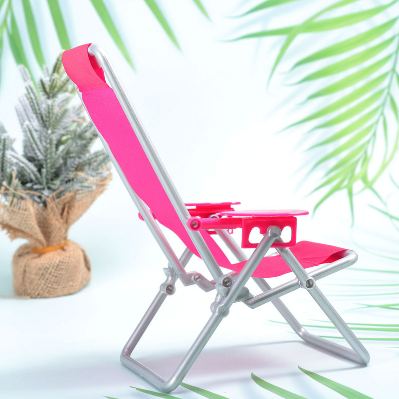 Dobrável modelo de cadeira de praia brinquedos, Lounge Deck Chair, pequenos móveis, cadeira acessórios para interior e exterior, 2 Pack