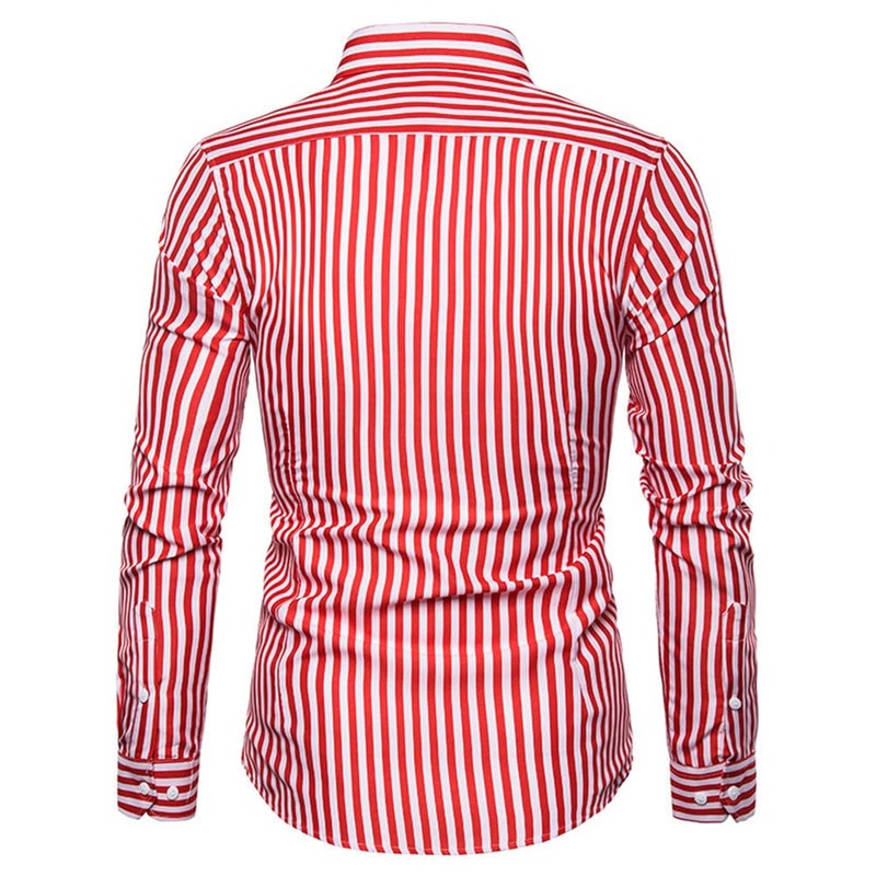 Heren Stripe Zakelijke Overhemden Knoop Revers Kraag Retro Lange Mouw Casual Jurk Tops T-Shirt Heren Kleding