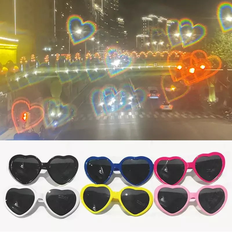 Moda damska Okulary z efektami w kształcie serca Oglądaj światła zmieniają się w kształcie serca w nocy Okulary dyfrakcyjne Damskie okulary przeciwsłoneczne