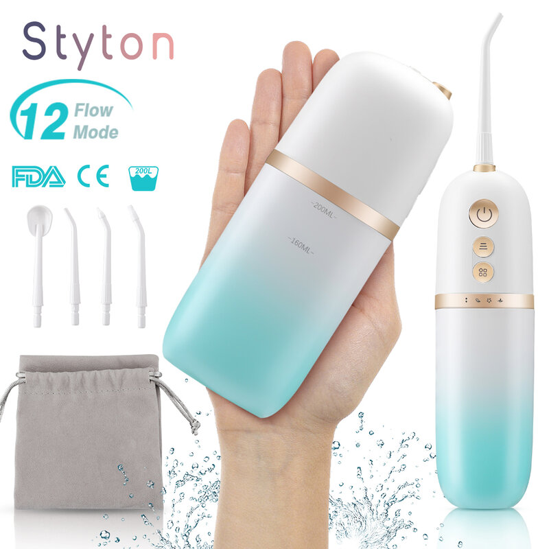 Styton Water Flosser per denti portatile IPX7 impermeabile ricaricabile 12 modalità irrigatore Flossing orale dentale con borsa da viaggio