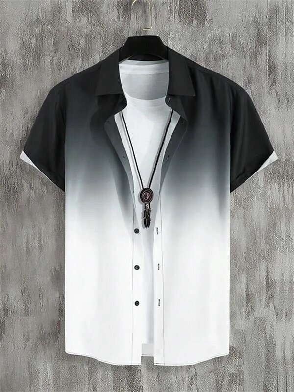 Camisa de praia havaiana de manga curta masculina, camisa extragrande, impressão em 3 cores, casual, verão, novo, 5XL, 2023