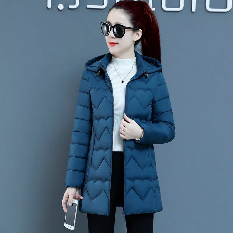 Women Jacket Parka Ultra-light Thin Down Cotton Coat 2023 Autumn Winter Slim Mid Long Hooded Warm Women Outerwear Clothing 6XL