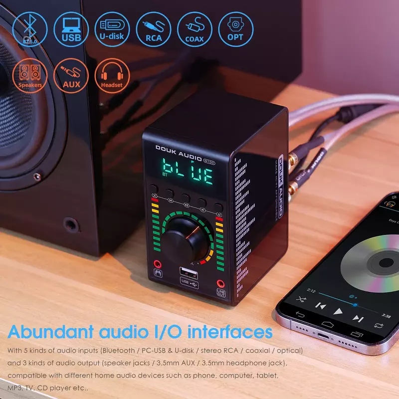 Nobsound Mini Bluetooth 5.0 wzmacniacz cyfrowy USB DAC koncentryczny/optyczny zintegrowany wzmacniacz Home/Car/Marine Audio Amp 24Bit/192KHz