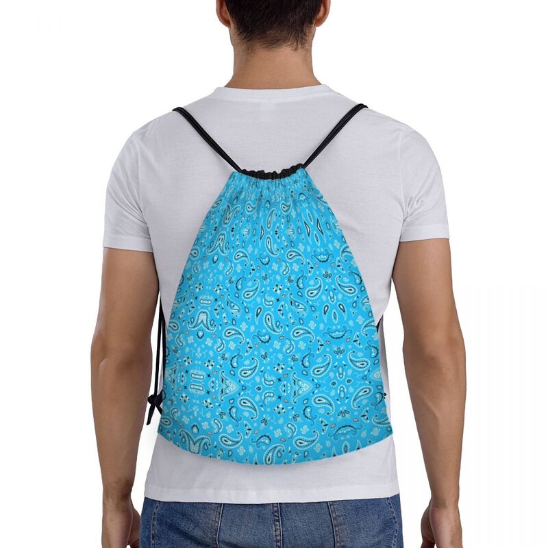 Mochila de cordão estilo boêmio bandana Paisley estampa floral, bolsa de ginástica esportiva para homens e mulheres, mochila de compras