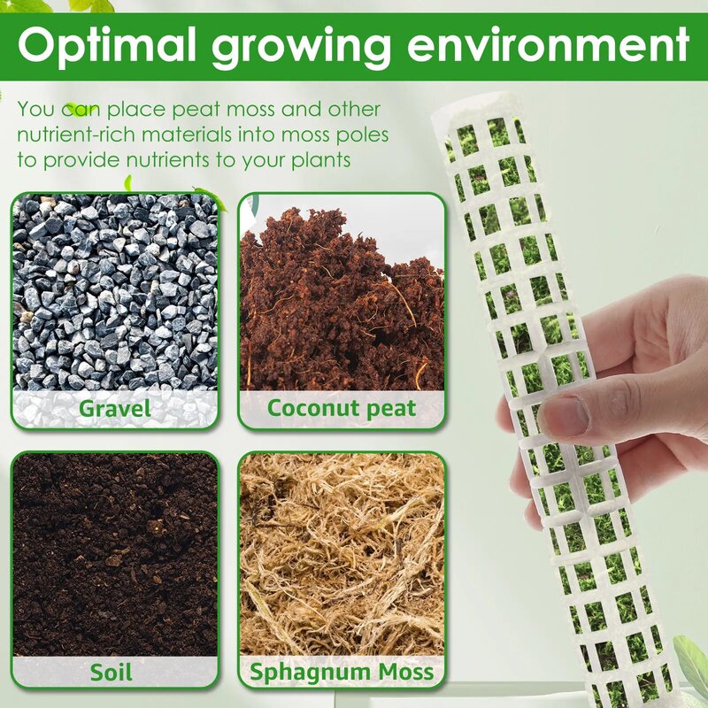 植物用プラスチックモスポール、積み重ね可能なモスレッシングキット、インストールが簡単、モンステラモスサポート、クライミングポール、6個