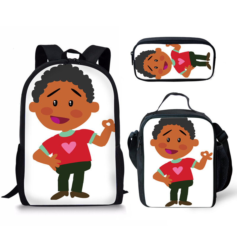Klasyczna nowość klasyczna afrykańskie czarne chłopięca z nadrukiem 3 sztuk/zestaw szkolne torby mała torba na laptopa plecak piórnik na Lunch