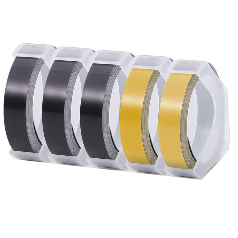 Reemplazo de cinta de etiqueta Compatible con Dymo, cinta de etiqueta de plástico en relieve 3D, etiqueta autoadhesiva de 9mm, negro y dorado, 5 rollos