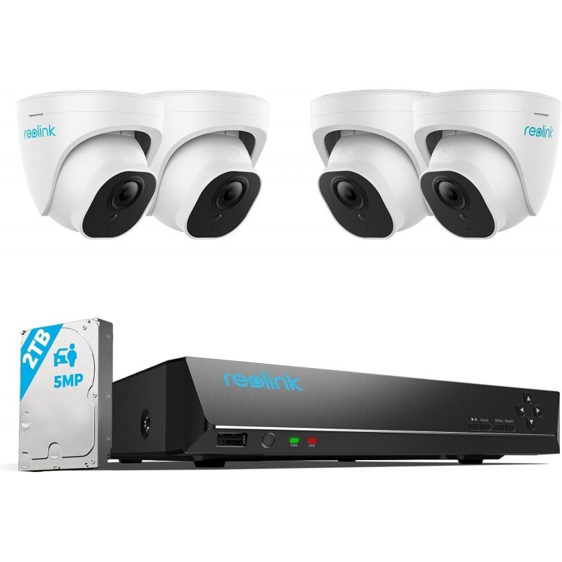 Reolink smart 5MP 8ch home security camera system, 4PCs wired 5MP Poe IP cameras outdoor with person vehicle detection, 4K 8ch N