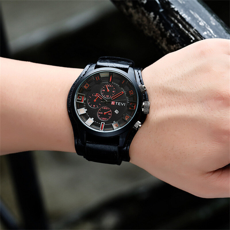 Men's Watches Fashion Luxury Leather Sport Watch Mens Quartz Date Clock Student Wristwatch Chronograph Clock For Man