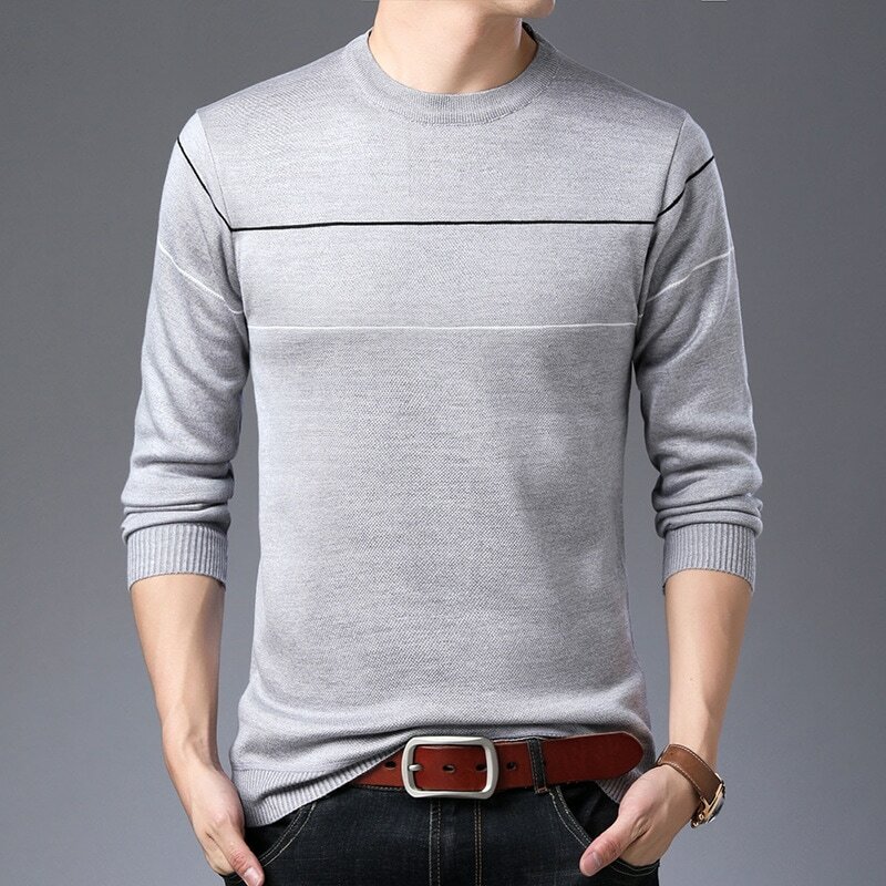 Baju Sweater pria lengan panjang, Atasan Bawahan Jacquard leher bulat lengan panjang baru Musim Semi dan Gugur