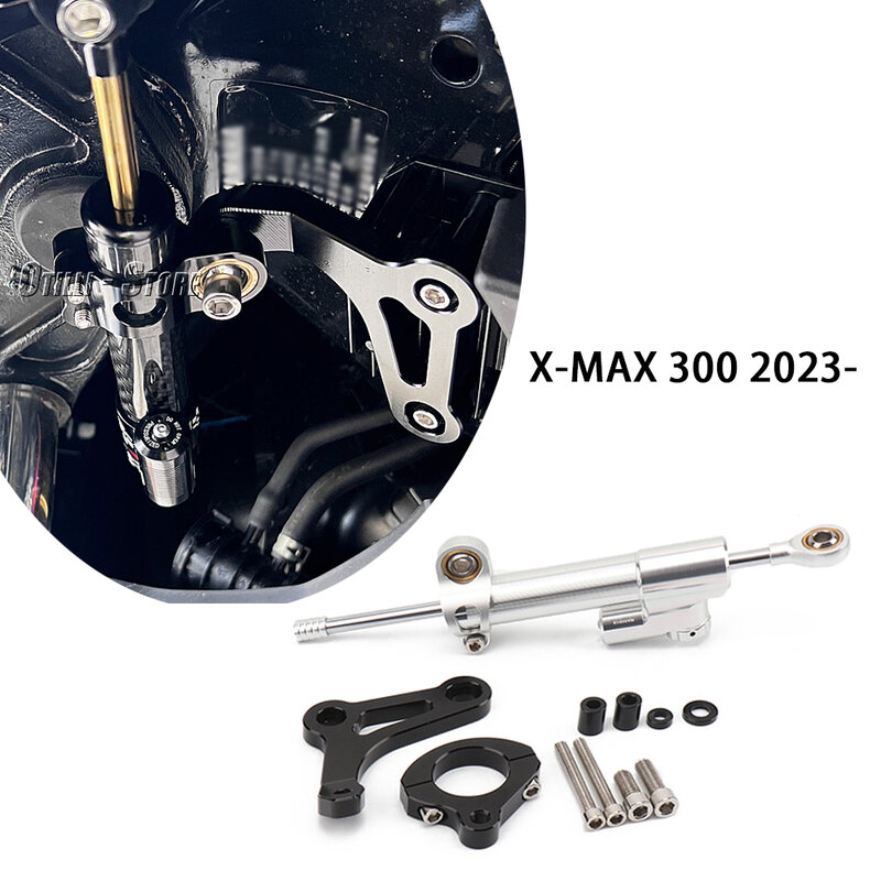 Amortiguador de dirección ajustable para motocicleta, Kit de montaje de soporte negro para YAMAHA XMAX300, XMAX, Xmax 300, X-MAX300, 2017-2023